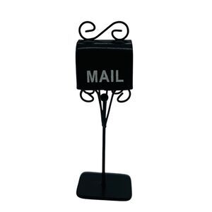 Miniature Mailbox Furniture Dollhouse Fairy Garden Black Metal Post‎ Office